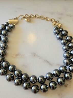 Carolee Double-Strand Dark Gray Pearl Necklace with Gold Chain Extender, 16"